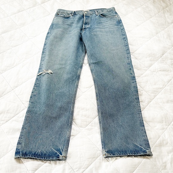 NWT AGOLDE '90s Pinch Waist Ripped Straight Leg Organic Cotton Jeans Abstract 32 - Picture 10 of 10